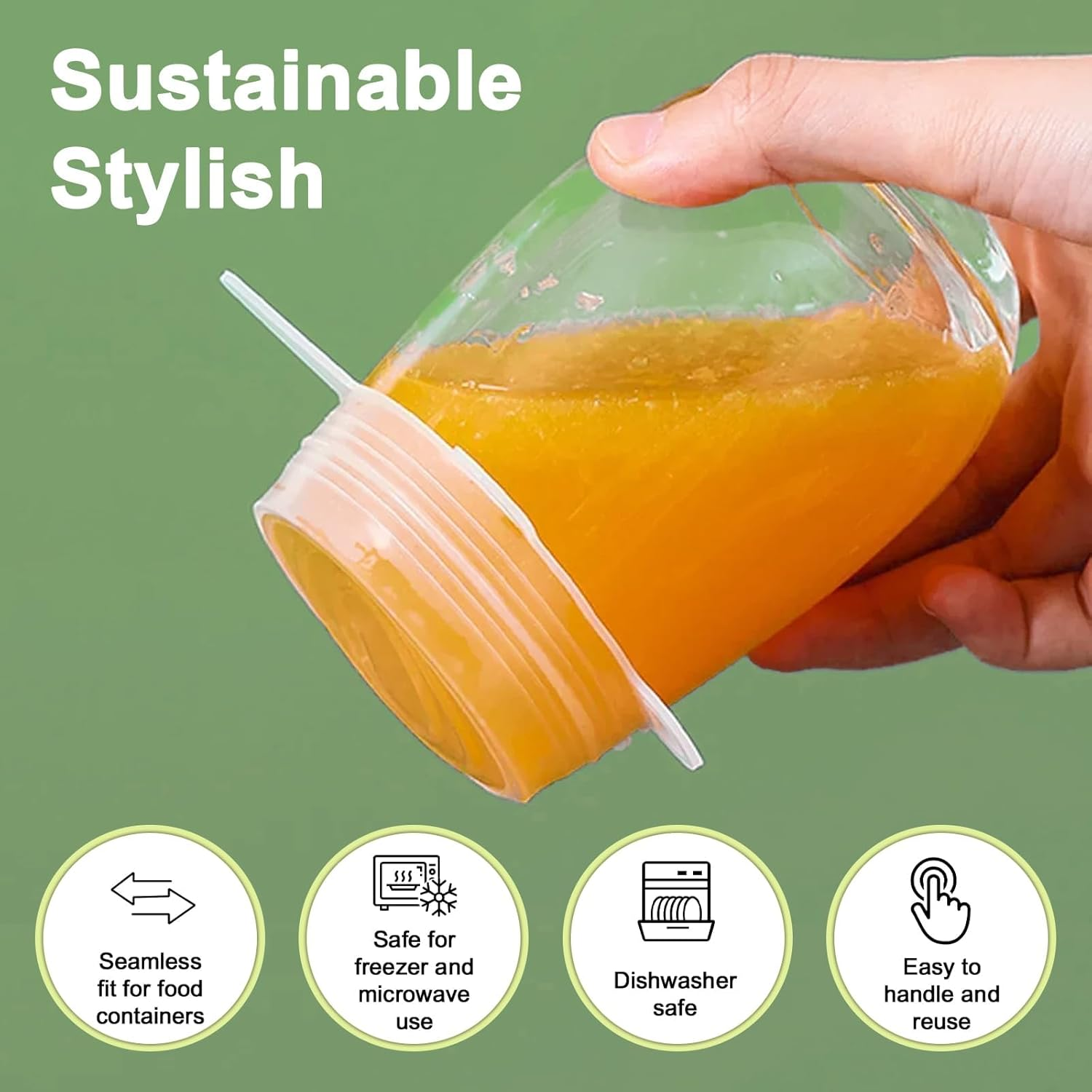 Reusable Silicone Stretch Lids for Food Storage &ndash; Elastic Bowl Covers Fit round & Rectangle Containers, Jars, Cups &ndash; Heat-Resistant, Dishwasher Safe, Premium Kitchen Gadgets (7-Piece Set) image number 4