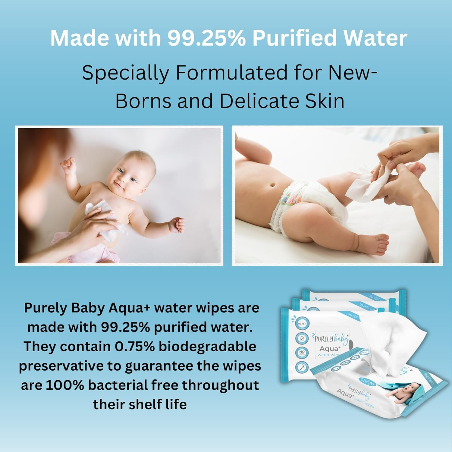 Aqua+ Water Wipe - Fragrance-Free - Dermatologically Tested - Strong & Ultra-Soft Wet Wipe for Newborns &ndash; Extra Large Wipes - Pack of 70 Wipes image number 4