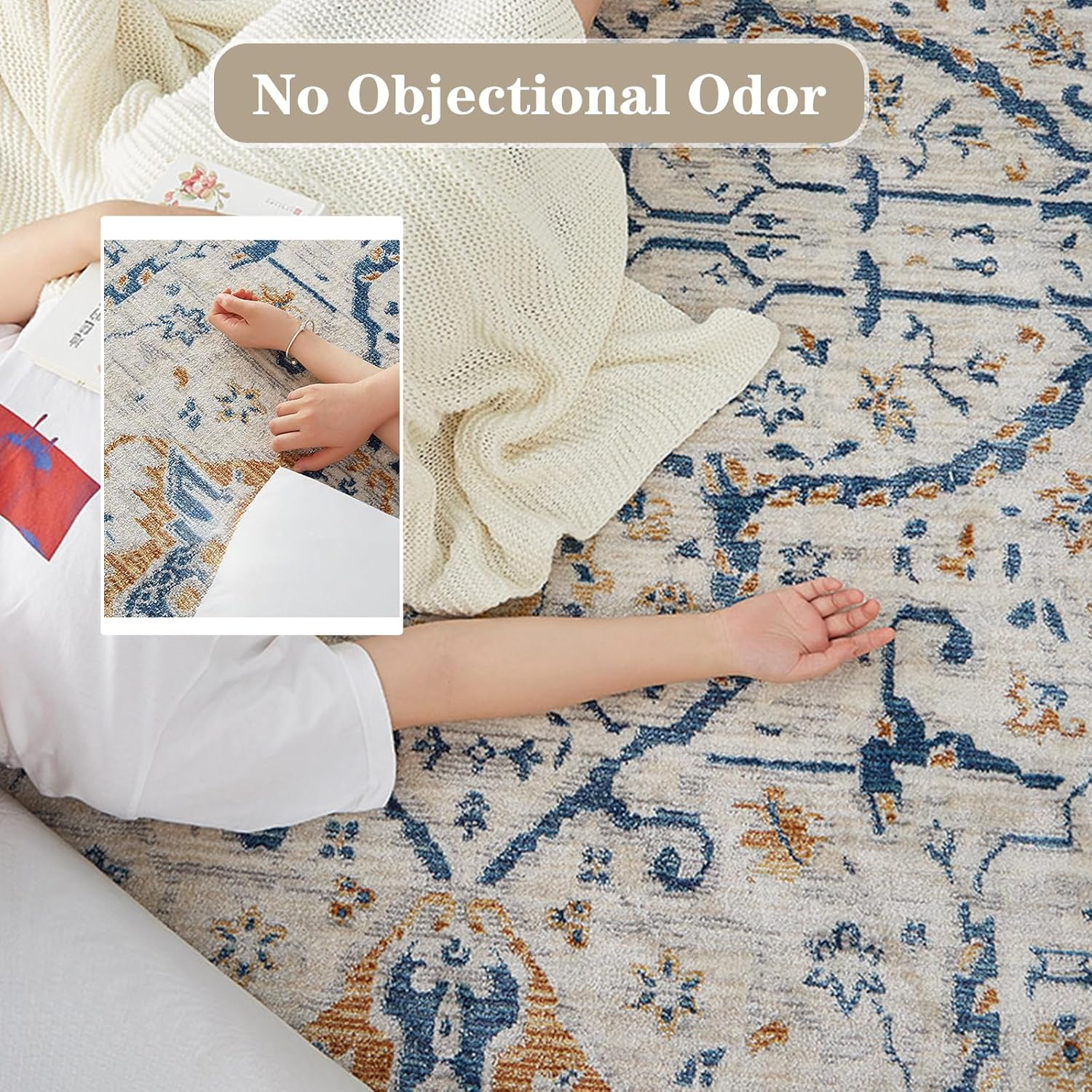 Large Area Rugs for Living Room, Boho Area Rugs, Indoor Vintage Large Area Rug, No Slip Thin Rugs Carpet for Bedroom Home Office Aesthetic Decor (Blue,160 X 230 CM) image number 4