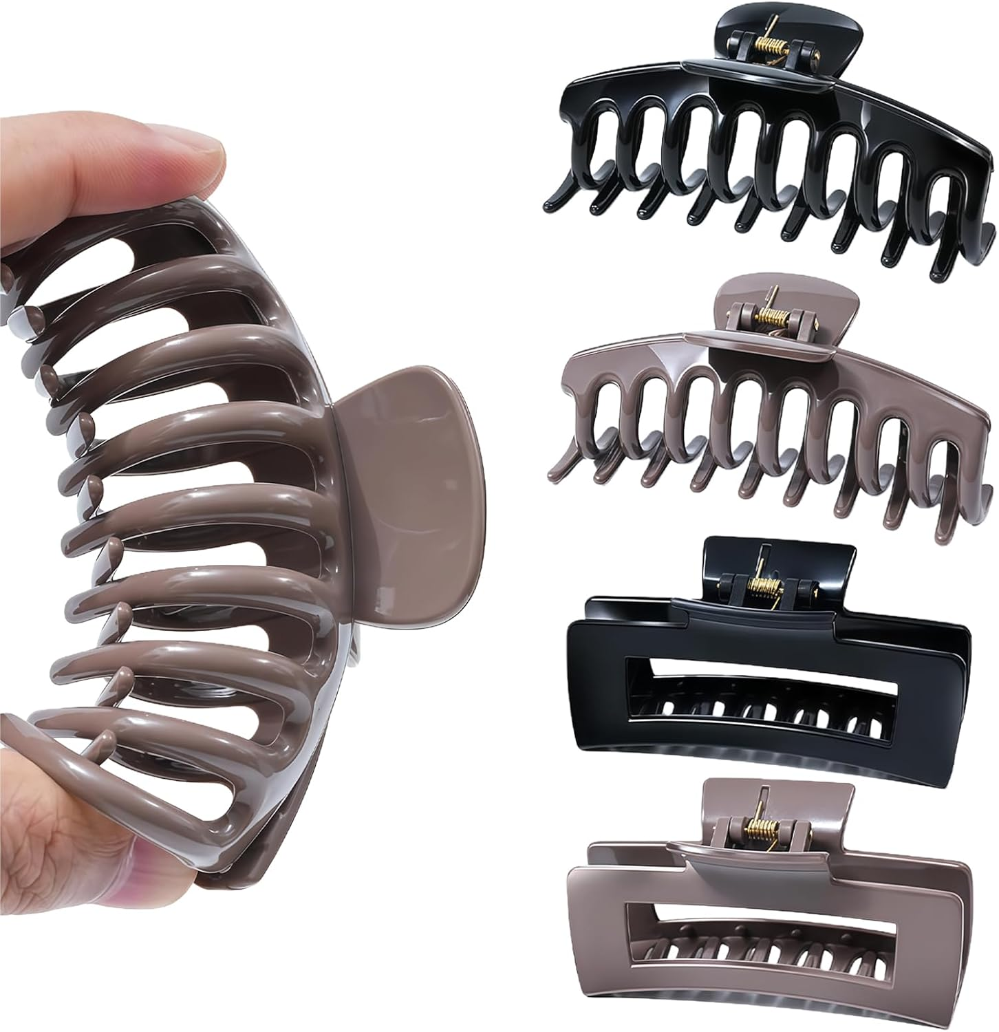 Auroriel 4 Pack Silicone Flexible Hair Claw Clips Non-Slip Large Bendable Claw Clips Soft Hair Clamps for Thin and Thick Hair Black