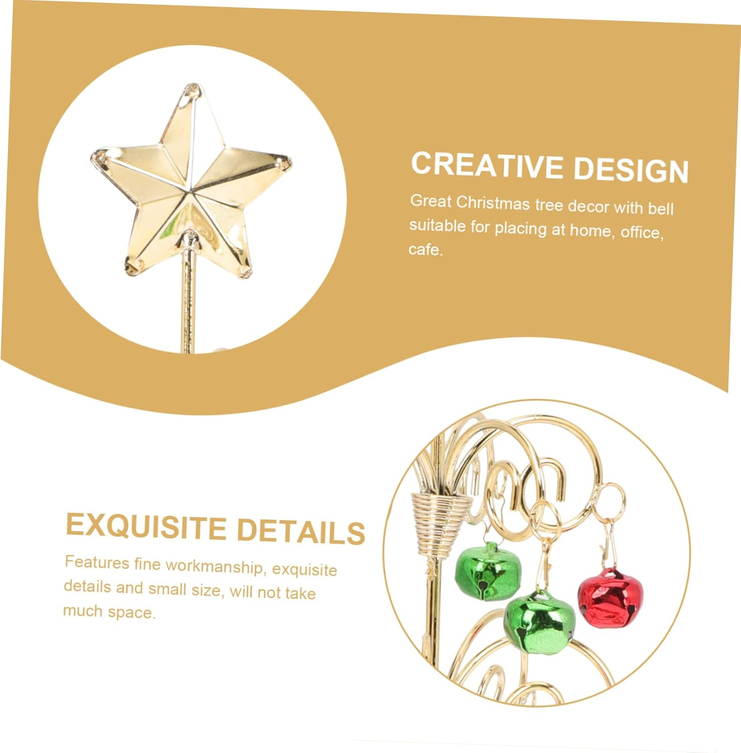 Metal Mini Christmas Tree Table Top Xmas Tree Gold Ornament and Lights