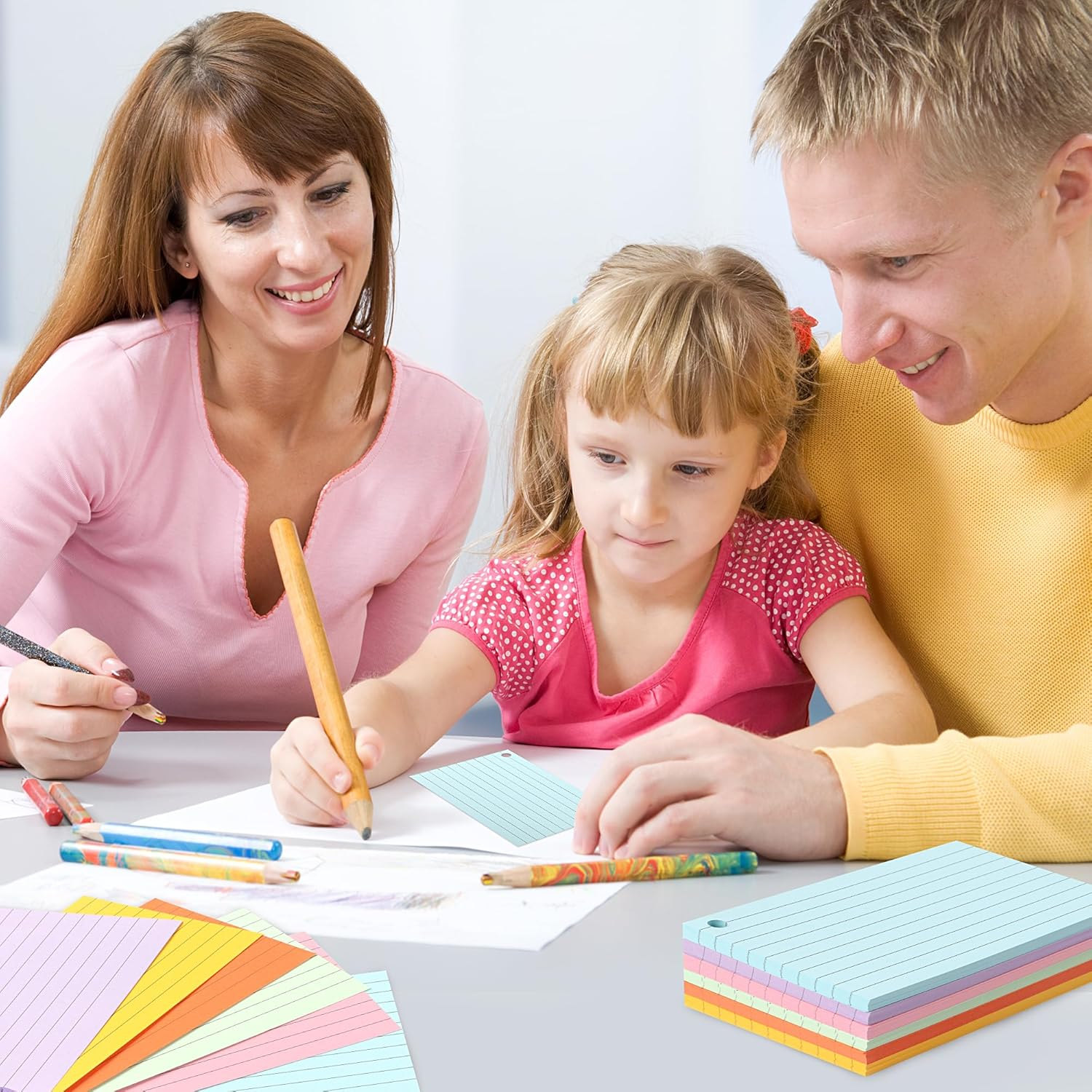 JUNART 300 Pcs Index Cards(6 Colours &times; 50 Pages) with 6 Binder Rings, Perforated Colourful Flash Cards for Study Notes, Office, Home, Etc image number 1