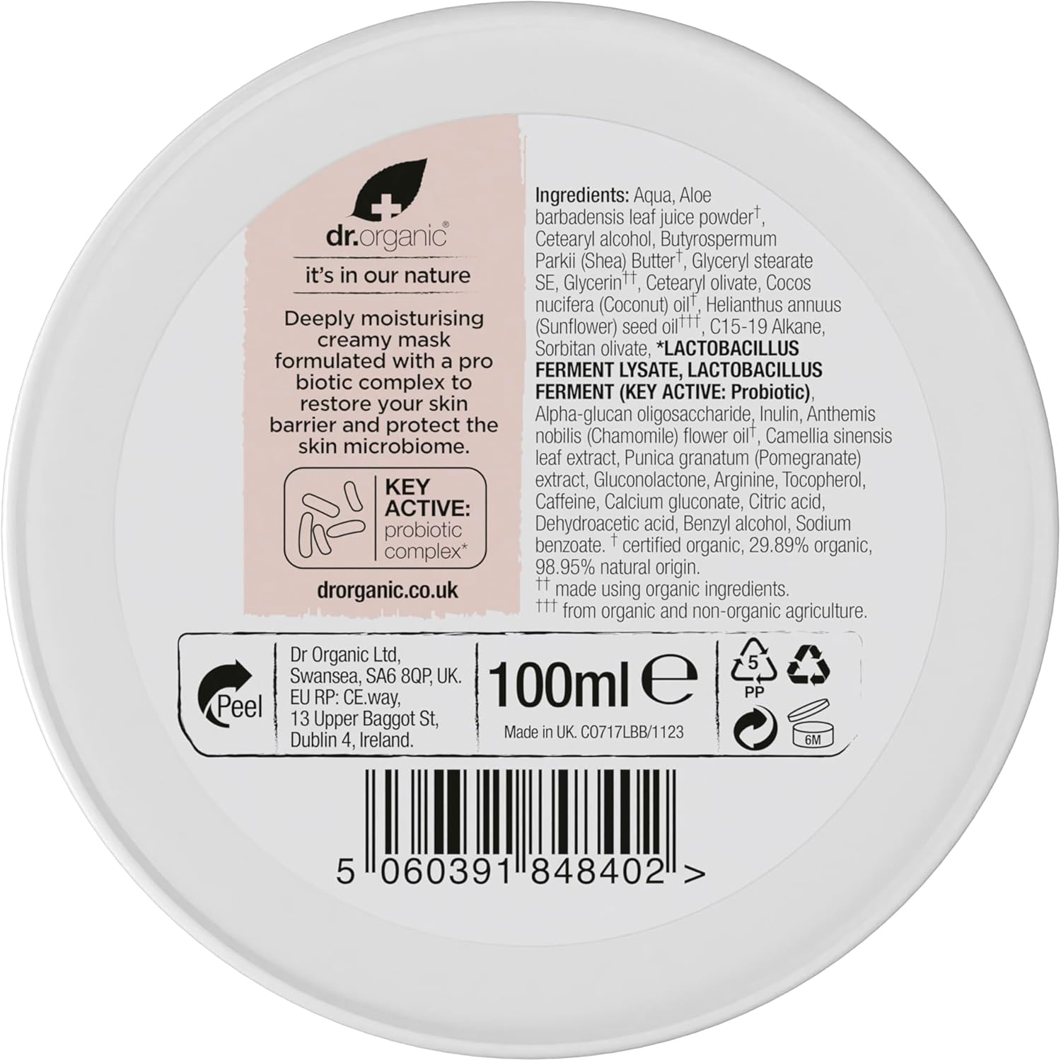 Dr Organic Skin Calm Probiotic Recovery Mask, for Redness, Dry, Sensitive & Irritable Skin, Restore Moisture, Dermatologically Tested, Vegan, Cruelty Free, Paraben & SLS Free, Certified Organic, 100Ml image number 6