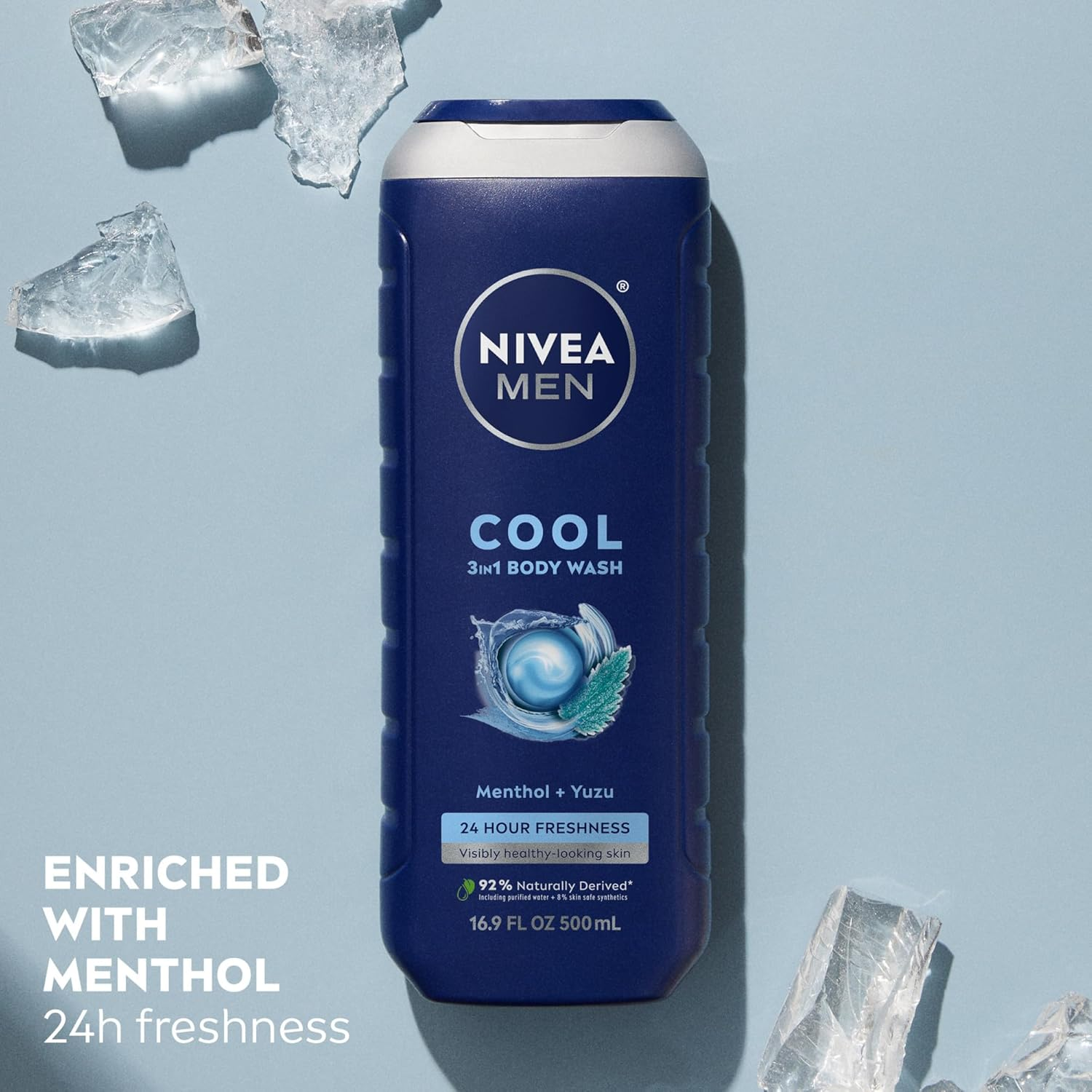 NIVEA Men Cool 3-In-1 Body Wash - Shower, Shampoo, and Refresh with Cooling Icy Menthol - 16.9 Fl. Oz. Bottle (Pack of 3) (Packaging May Vary) image number 2