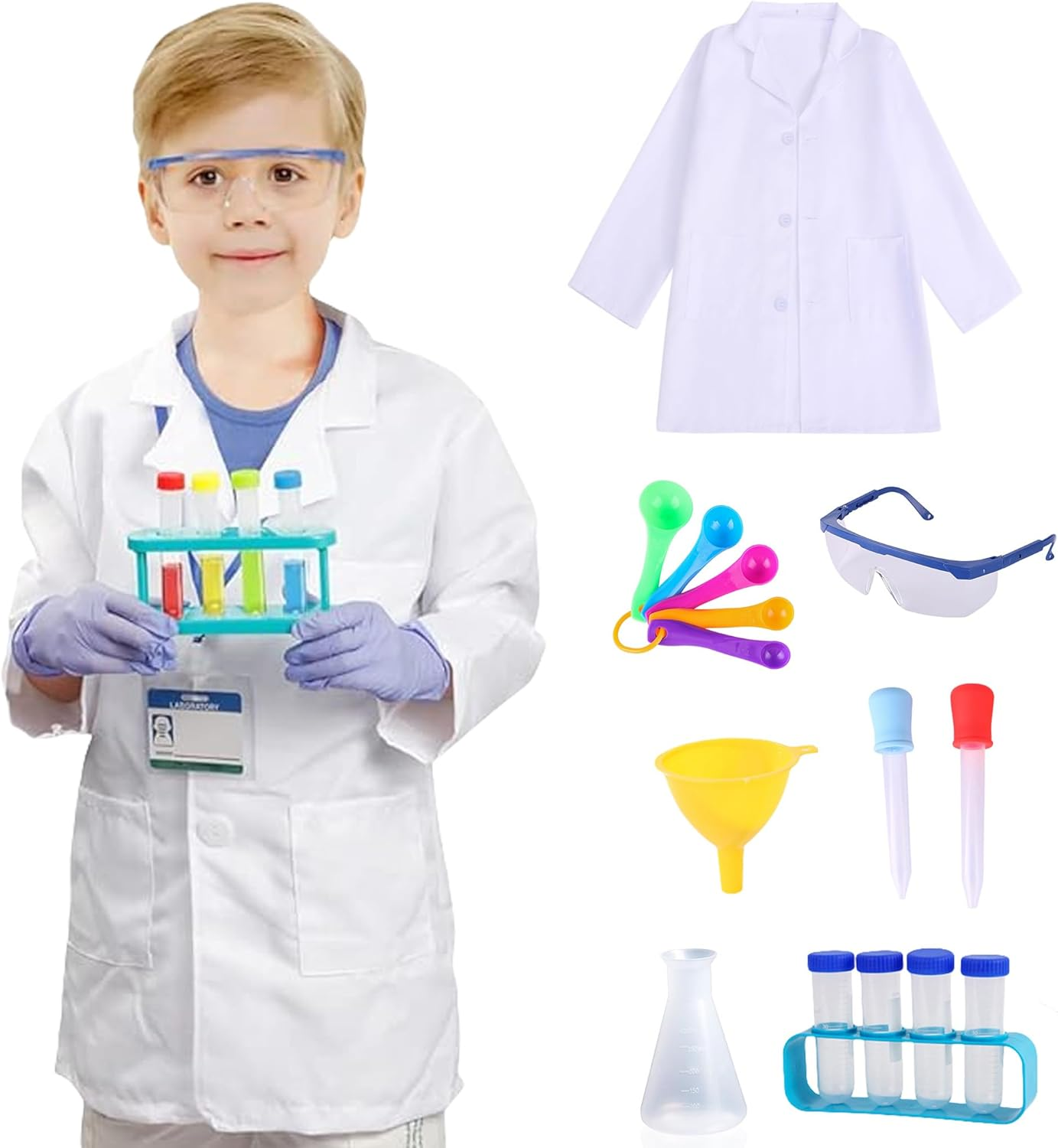 Kids Scientist Costume with Lab Coat Halloween Dress up and Role Play Toys Boys Girls Kids Christmas Birthday Party (White Scientist) image number 4