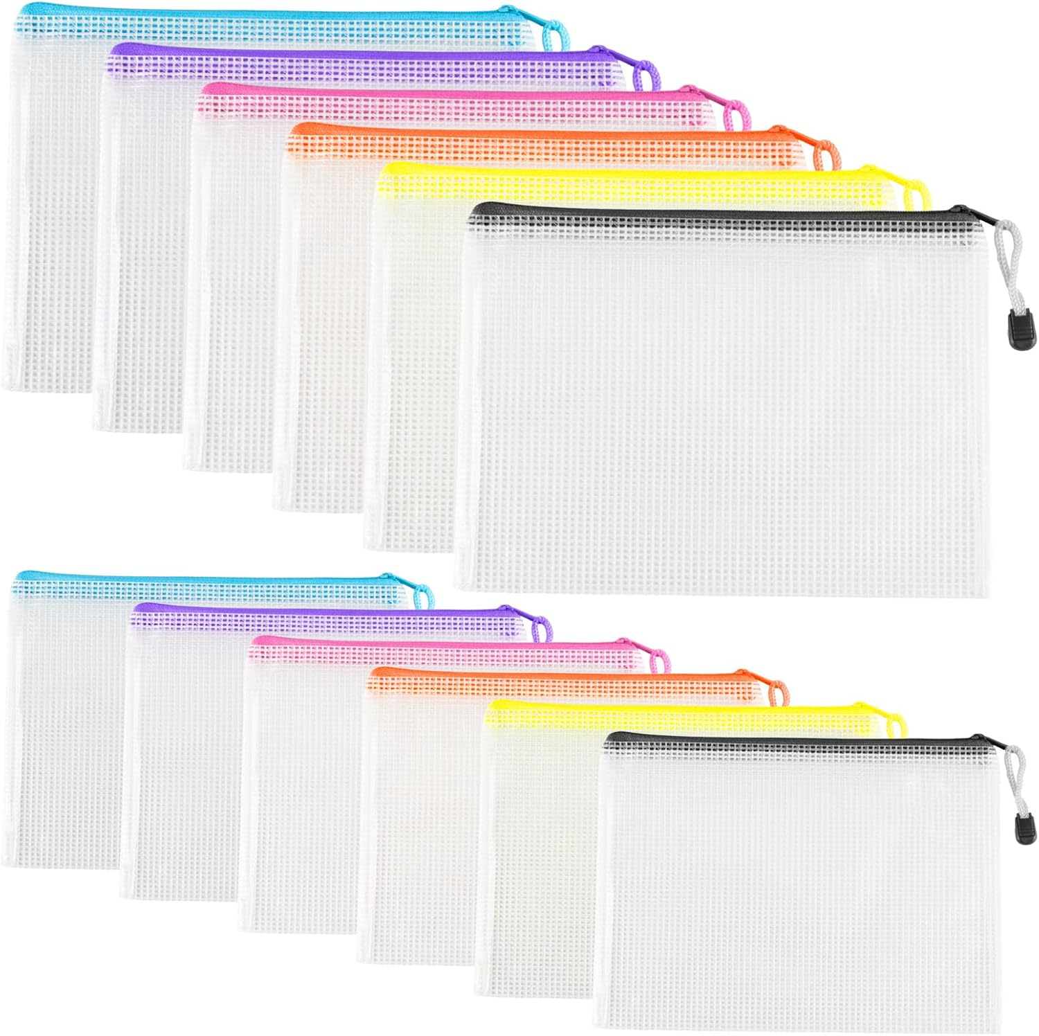 12 Pcs A4 A5 Plastic Zip Wallets, Document Folders, Mesh Zipper Bags, Waterproof Zip Plastic Wallets, Zip Lock Bags for Travel Home Office Supplies Craft Projects(6 Colors) image number 6