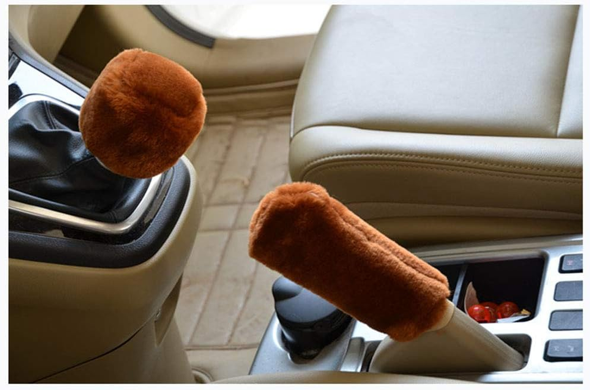 Luckyshd 2Pcs Set Soft Fluffy Auto Gear Shift Knob Cover Handbrake Grip Cover/Black