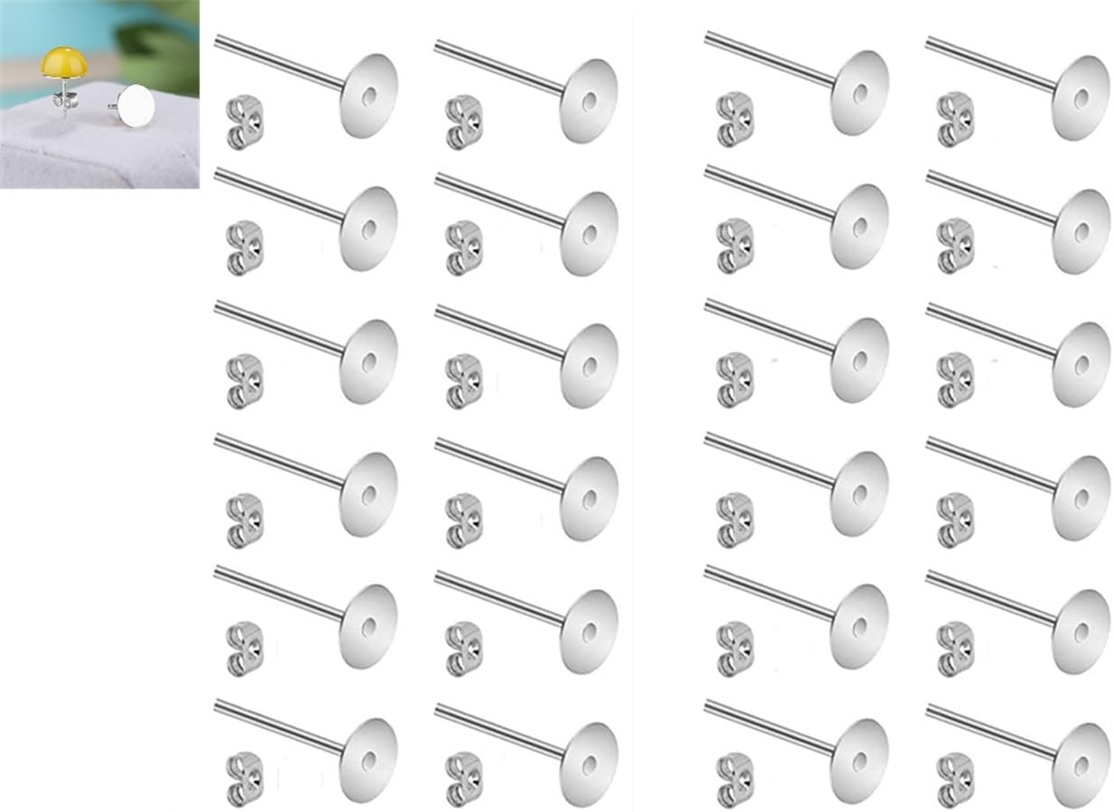 400 PCS 4MM Hypoallergenic Stainless Steel Earrings Posts Flat Pad Blank Earring Pin Studs with Butterfly Earring Backs, for DIY Jewelry Making image number 1