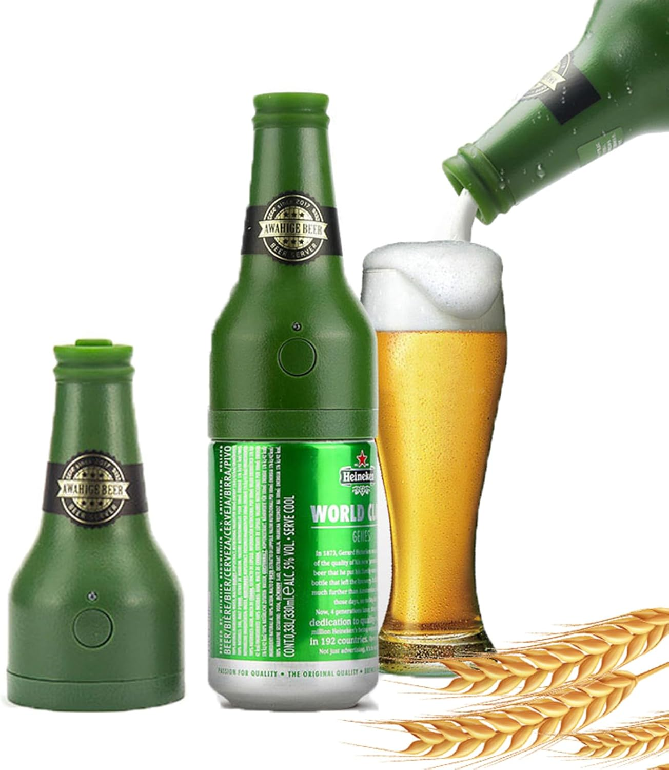 Ultrasonic Wave Canned Beer Foamer Machine, Beer Milk like Foam Frother Handheld Size,Portable Drink Mixer, Fun Beer Accessories Kitchen Gadgets for Men - Green
