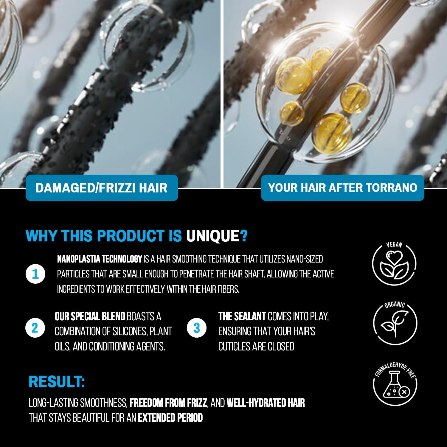 Torrano Keratin Hair Treatment Straightening in 1 Step, Formaldehyde Free-Nanoplastia Para Alisar Cabello 16.9Fl.Oz (500Ml) + Deep Cleansing Shampoo 10.1 Fl.Oz (300Ml) image number 2