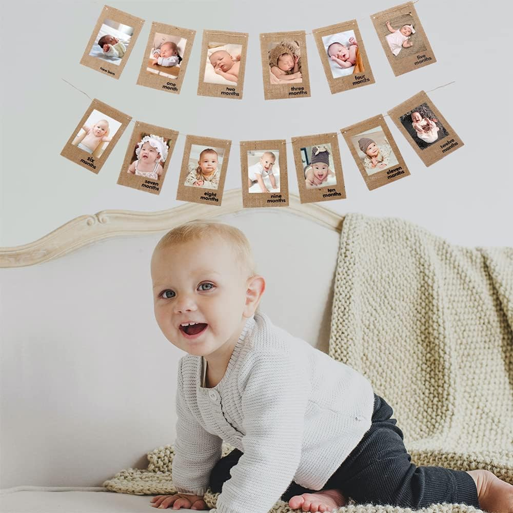1St Baby Birthday Photo Banner from Newborn to 12 Months, Monthly Milestone Photograph Rustic Bunting Garland for Baby First Birthday Decoration by Ucity image number 5