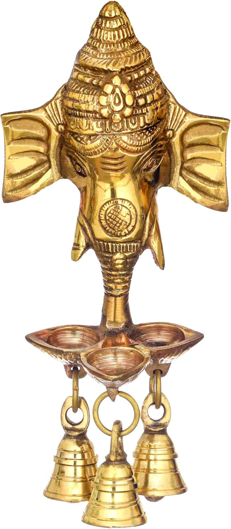 TIED RIBBONS Ganesha Wall Hanging with Diyas Bell | 9 Inch | Metal Ganesh Face Wall Decoration | Indian God Idol | Traditional Wall D&eacute;cor Ganpati Statue for Diwali Decorations, Ganesh Chaturthi image number 3