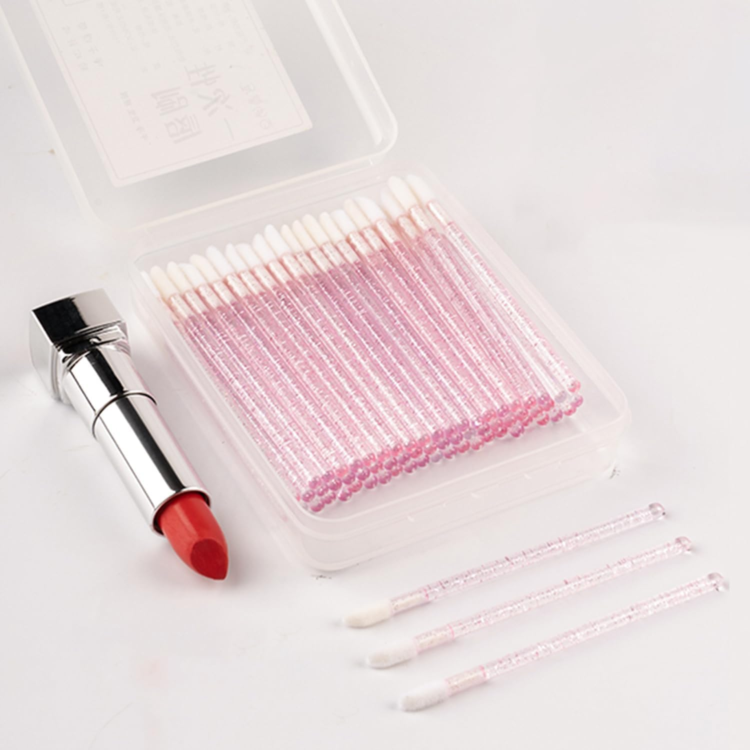 50PCS Disposable Crystal Lip Brushes - Premium Pink Lip Gloss Applicator Wands with Soft Cotton Tips, Portable Makeup Tools for Lipstick/Gloss Application - Pink - 100 Pcs image number 5