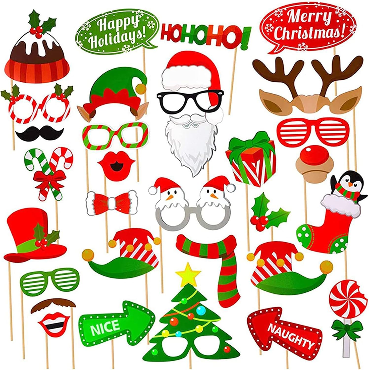 Christmas Photo Booth Props Kit(32Pcs) DIY Photo Booth Prop Pose Sign Kits for Adults Kids for Christmas Party Supplies (Christmas) image number 6