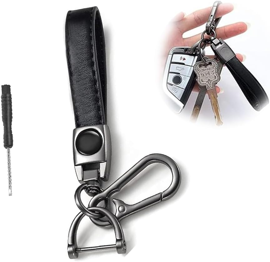 1 PCS Leather Car Keychain - Premium Keyring Compatible with Car Keychains,360 Degree Rotatable with Anti-Lost D-Ring,Screwdriver,Universal Key Chains for Key Fobs for Men and Women image number 6