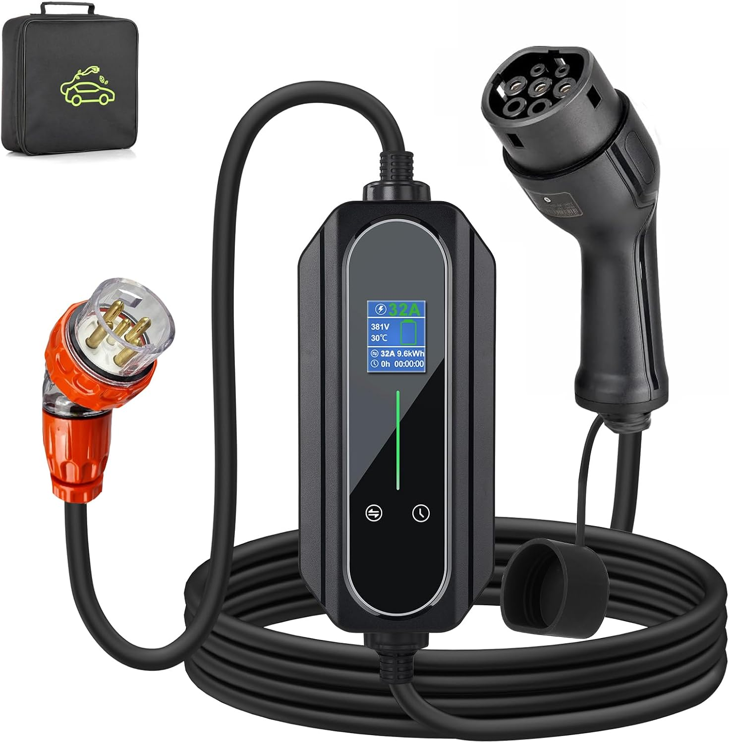 Portable Type 2 Charging Cable 5 PIN RED CEE 32A 22KW Model 2 Three Phases Adjustable Current 10A/16A/20A/24A/32A, Timing Delay 1-12 Hours IP65 Max Waterproof Level, EV Home Ev Charger Type 2 image number 5