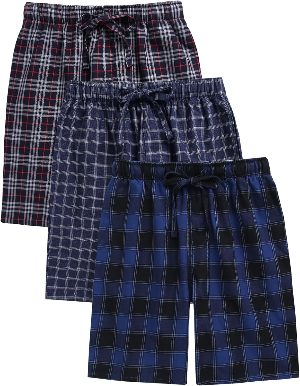 Kids Boys Woven Plaid Check Cotton Soft Lightweight Long Shorts Drawstring Pants with Pocket