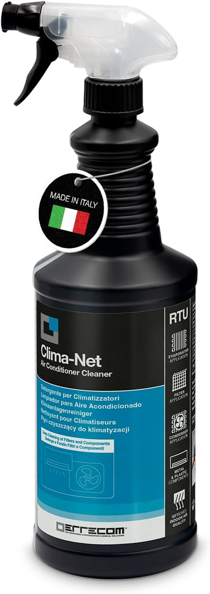ERRECOM Cleaning Kit for A/C Condensers with Biodegradable Surfactants, Includes 1 L Bottle of Acid Cleaner Bio-Acid, 1 L Bottle of Alkaline Cleaner Bio-Alkaline and Disposable Gloves