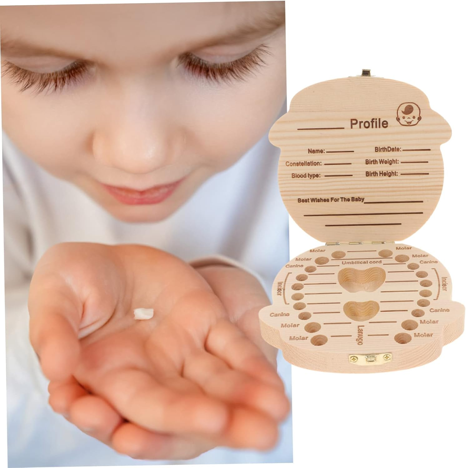 Baby Tooth Storage Box Colorful Cartoon Infant Keepsake Case Wooden Tooth Organizer for Newborn Boys Toddler image number 6