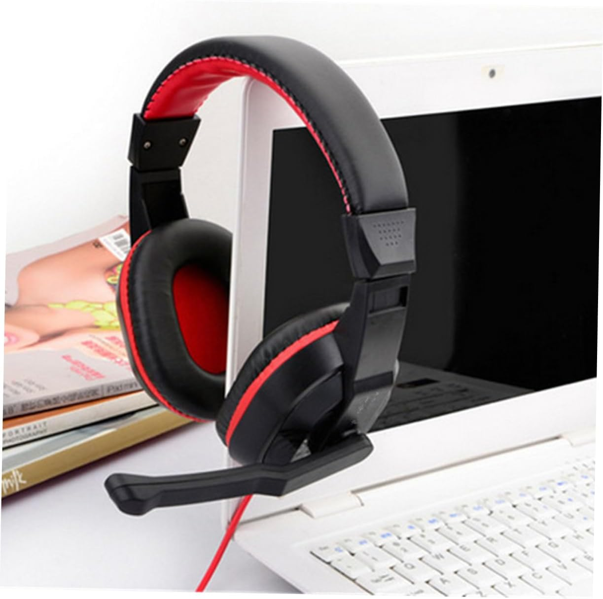 Tofficu Adjustable Wired Stereo Headset with Microphone for PC Laptop Noise Canceling Gaming Headphones Red Comfortable Padded Design for Games Movies Calls Random Color image number 3
