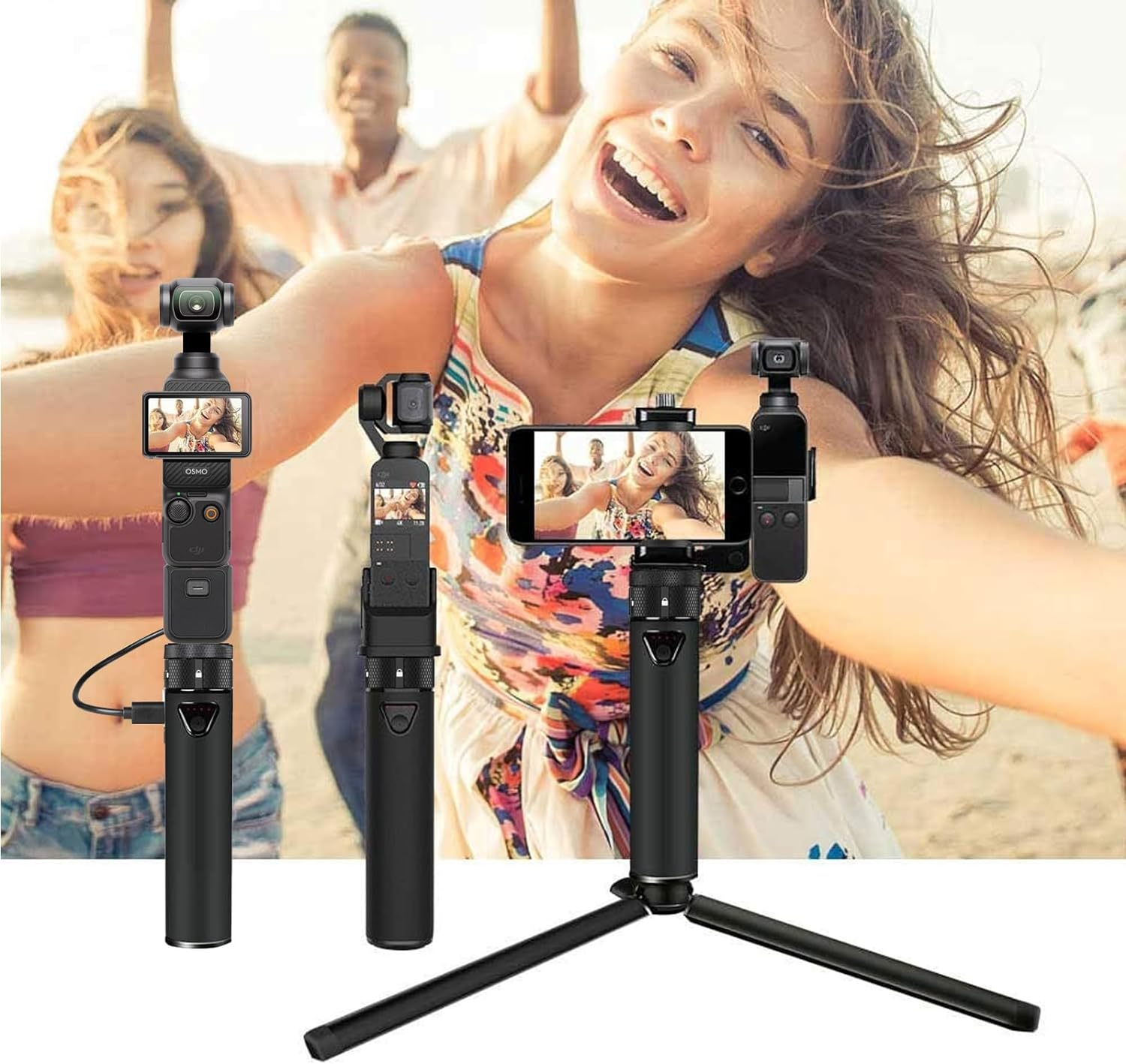 Smatree Portable Osmo Pocket 2 Powerstick Compatible for DJI Pocket 1/2, Handheld Smartphone Holder Mount Bracket Set with Tripod image number 4