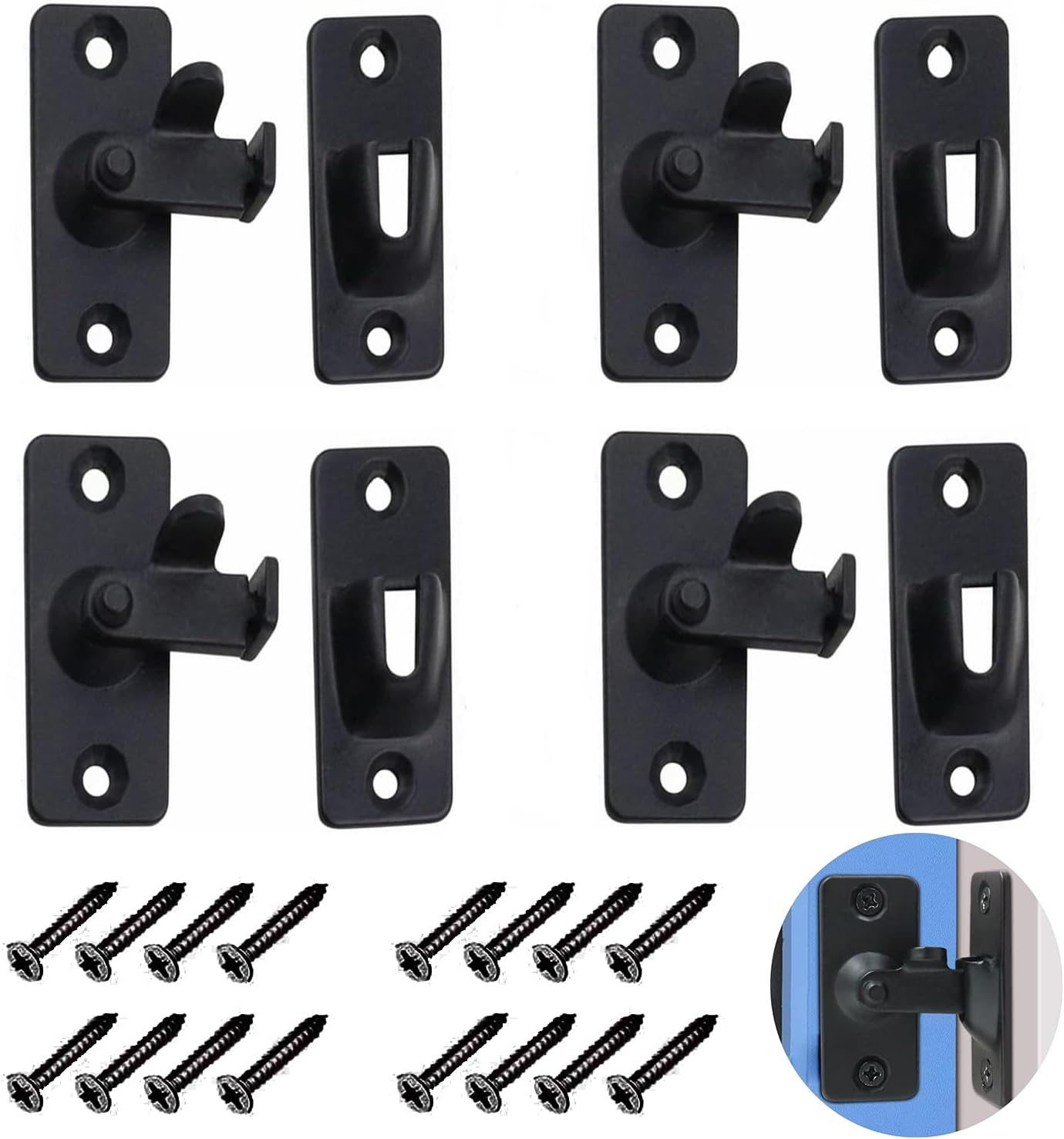 Taicols 90 Degree Door Latch Sliding Door Lock Screen Door Latch Pocket Door Latch,Stainless Steel Safety Angle Locking Latch for Push/Sliding/Barn Door,Right Angle Sliding Door Lock (Silver-4Pcs)