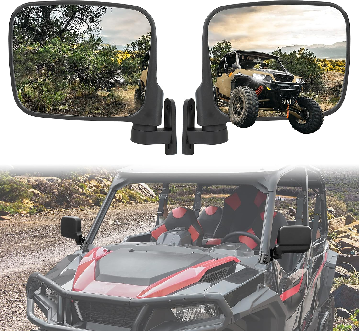 SAUTVS Adjustable Wider Rearview Side Mirrors for Polaris General XP 4 1000, Folding Clear Rear View Side Mirrors for Polaris General 1000/ 4 1000 / XP 1000 / XP 4 1000 2016-2023 Accessories(2Pcs) image number 1