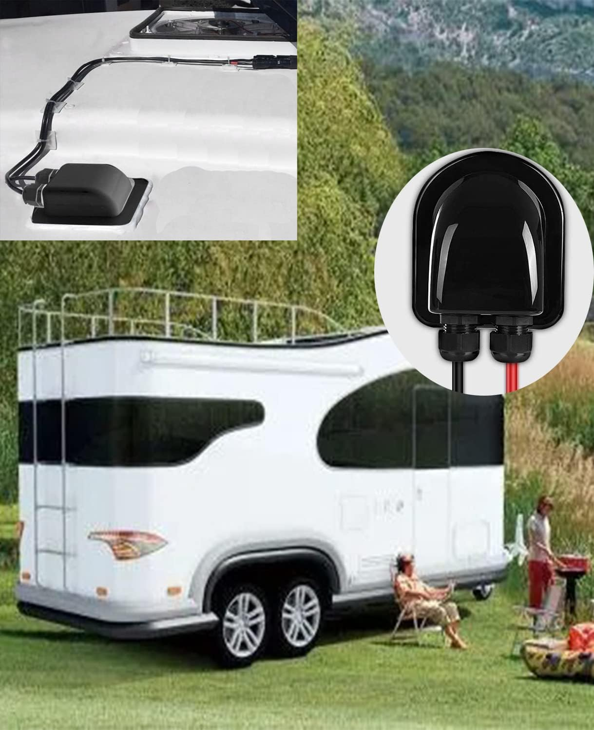 Solar Cable Entry Gland, Waterproof Solar Double Cable Connector Cover Solar Photovoltaic Plastic Bracket Curved ABS Dual Cable Entry Housing for Solar Panels of RV, Caravan, Marine, Boat, Cabin image number 6