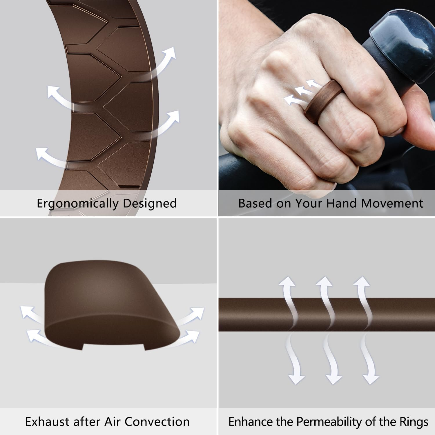 Forthee Silicone Wedding Ring for Men, Mens' Rubber Wedding Engagement Bands for Crossfit Workout, Breathable Airflow Inner Curve image number 2