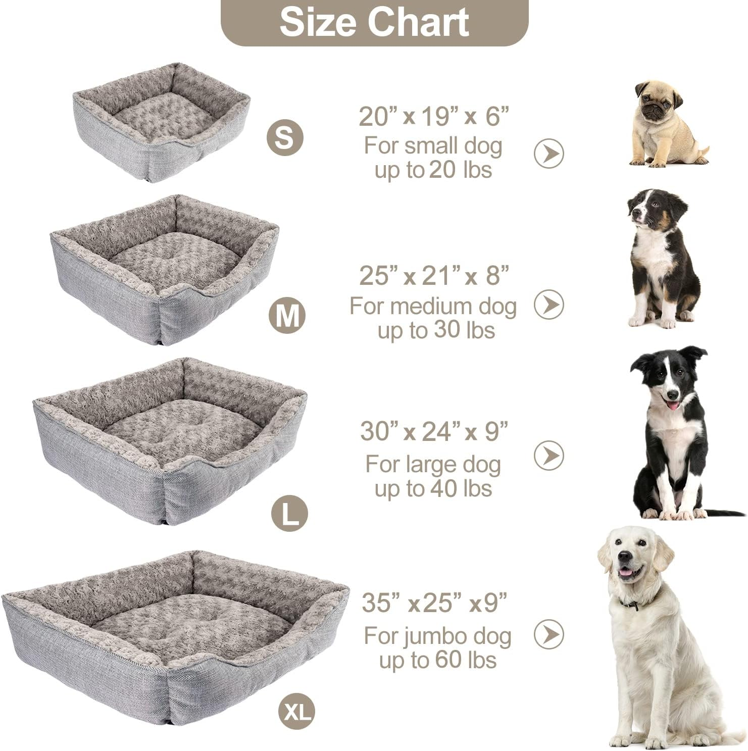 FURTIME Dog Bed for Large Medium Small Dogs Soft Washable Pet Bed Orthopedic Dog Sofa Bed Breathable Rectangle Sleeping Bed Anti-Slip Bottom(25'', Grey) image number 6