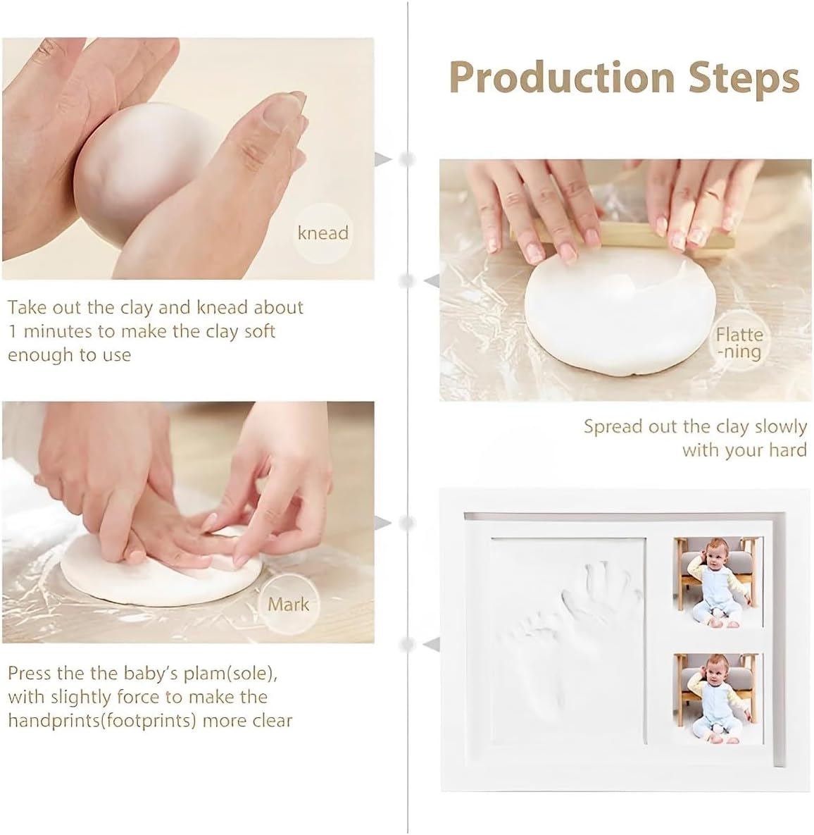Baby Handprint and Footprint Makers Kit DIY Newborn Baby Keepsake Frame Clay Hand Print Picture Frame Foot Impression Photo Keepsake New Mom Baby Shower Gifts for Boys Girls image number 5