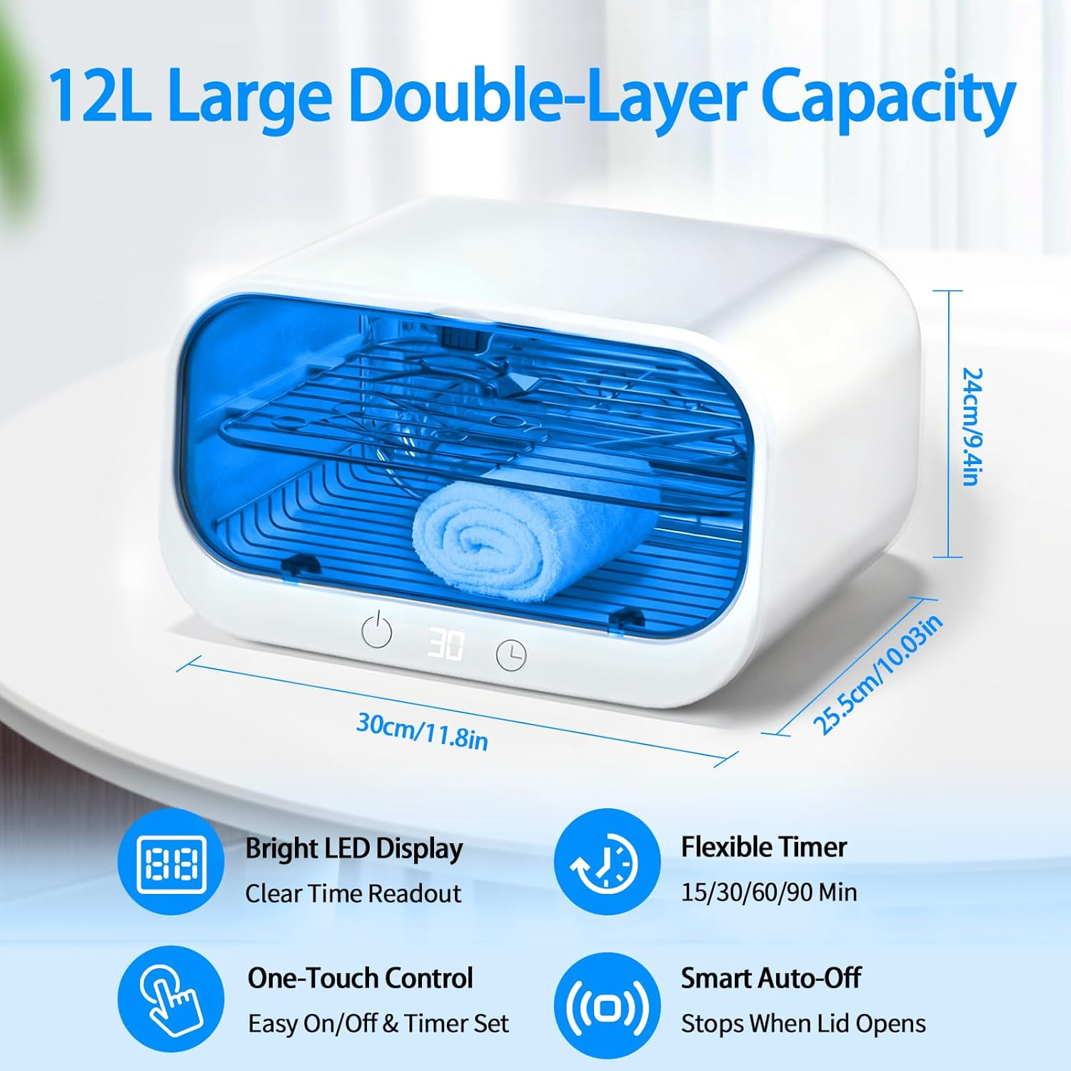 Sterilizer for Esthetician, 12L Double-Layer Large Sterilizer for Nail Tools, Multi-Functional Nail Cleaner Box, Large Capacity Cleaning Cabinet for Home Use, Barbers, Beauty Salons image number 5