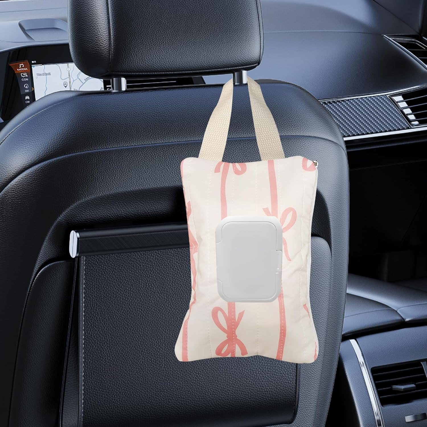 AGLOO Bow Baby Wipes Dispenser - Portable Wet Tissue Storage Bag for Travel, Refillable Diaper Wipe Holder for Car and Stroller &ndash; Reusable Hanging Wet Wipe Pouch (Pink-White) image number 4