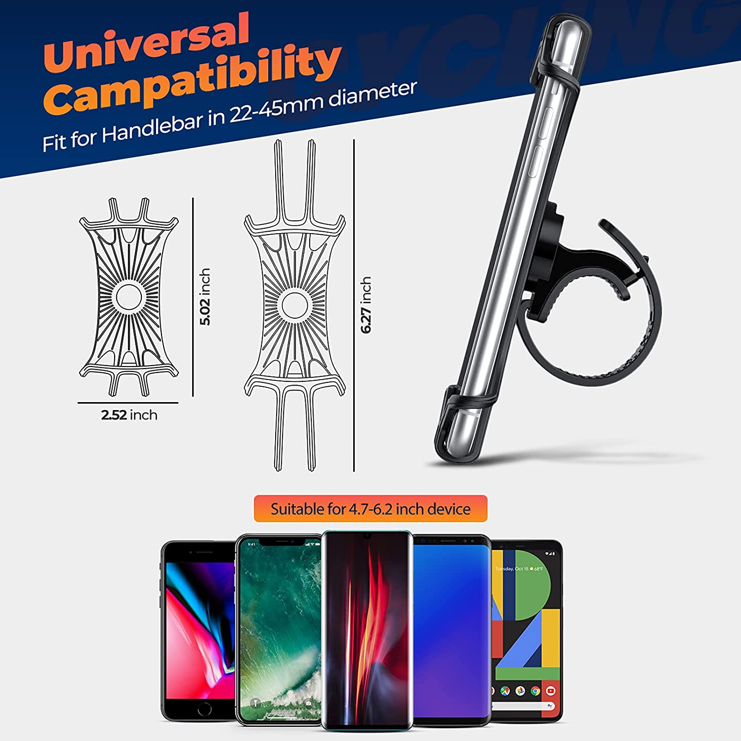 Oribox Bike Phone Mount, Motorcycle Handlebar Mount, 360&deg; Rotation Silicone Bicycle Phone Holder, Compatible with Iphone 13/12/11 Pro Max XS Max XR X 8 7 6S plus SE 2022 12 Mini,Samsung Galaxy image number 2