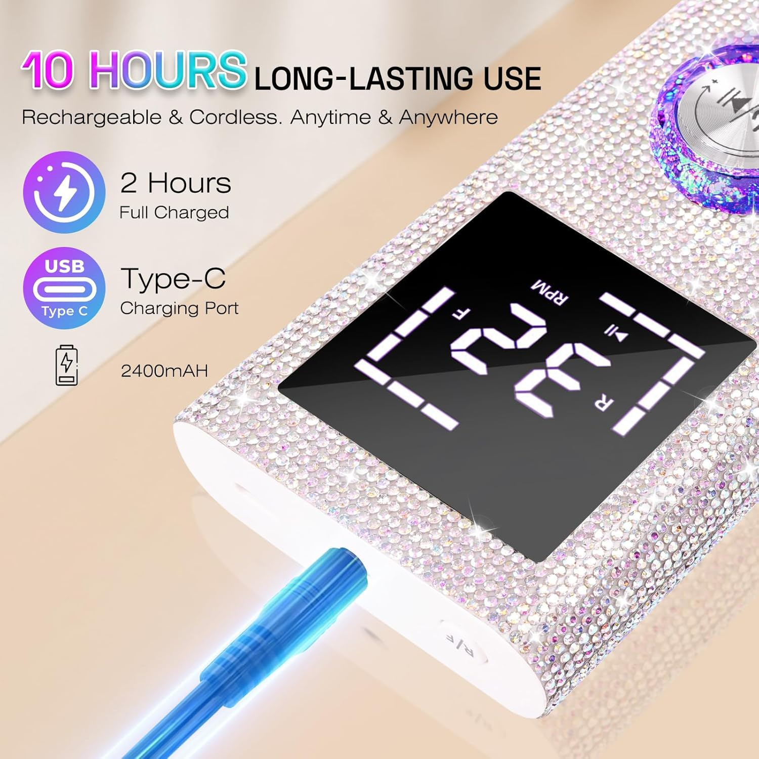 Electric Nail Drill File Machine: Professional 45000RPM Cordless Nail Tool with Stepless Speed Knob for Acrylic Gel Dip Powder Nails, Portable Manicure Pedicure Kit for Home Salon Use image number 4