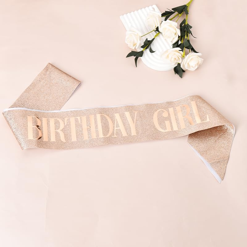 Happy Birthday Sash for Girls Women - Gold Glitter Party Decorations Accessories Ribbon Satin Sashes for Group Bday Celebration Favor Supplies image number 3