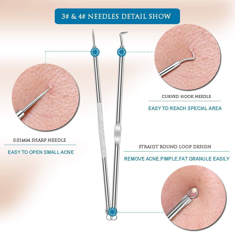 Blackhead Remover Kit, Extractor Removal Set Professional Stainless Steel Pimple Popper Tool Treatment for Whitehead Blemish Acne Comedone Pimple Popping (Silver) image number 6