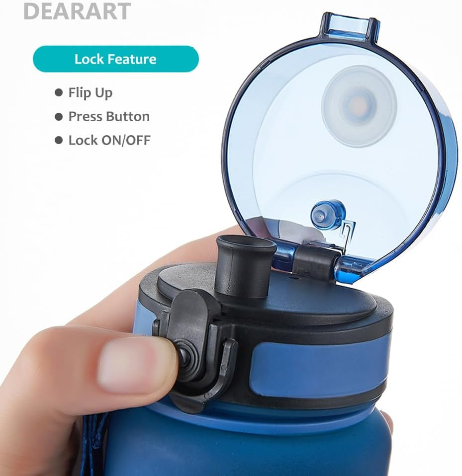 DEARART 1000Ml Blue Water Bottle with Motivational and Time Marker, BPA FREE Quick Drink without Straw, Suit Sports Office Gym School Ect. image number 3