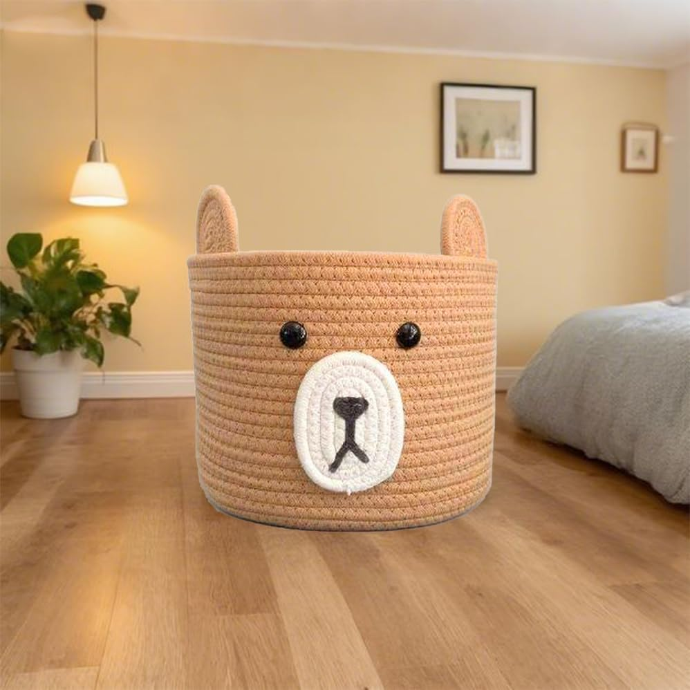 Bear Laundry Baskets, Woven round Bear, Weaving Baskets and Buckets, Cute Storage Basket for Toys, Shower, Laundry, Storage Hamper for Toy Plant Indoor Corner,Suitable for Desktop,Living Rooms,25*25Cm image number 3
