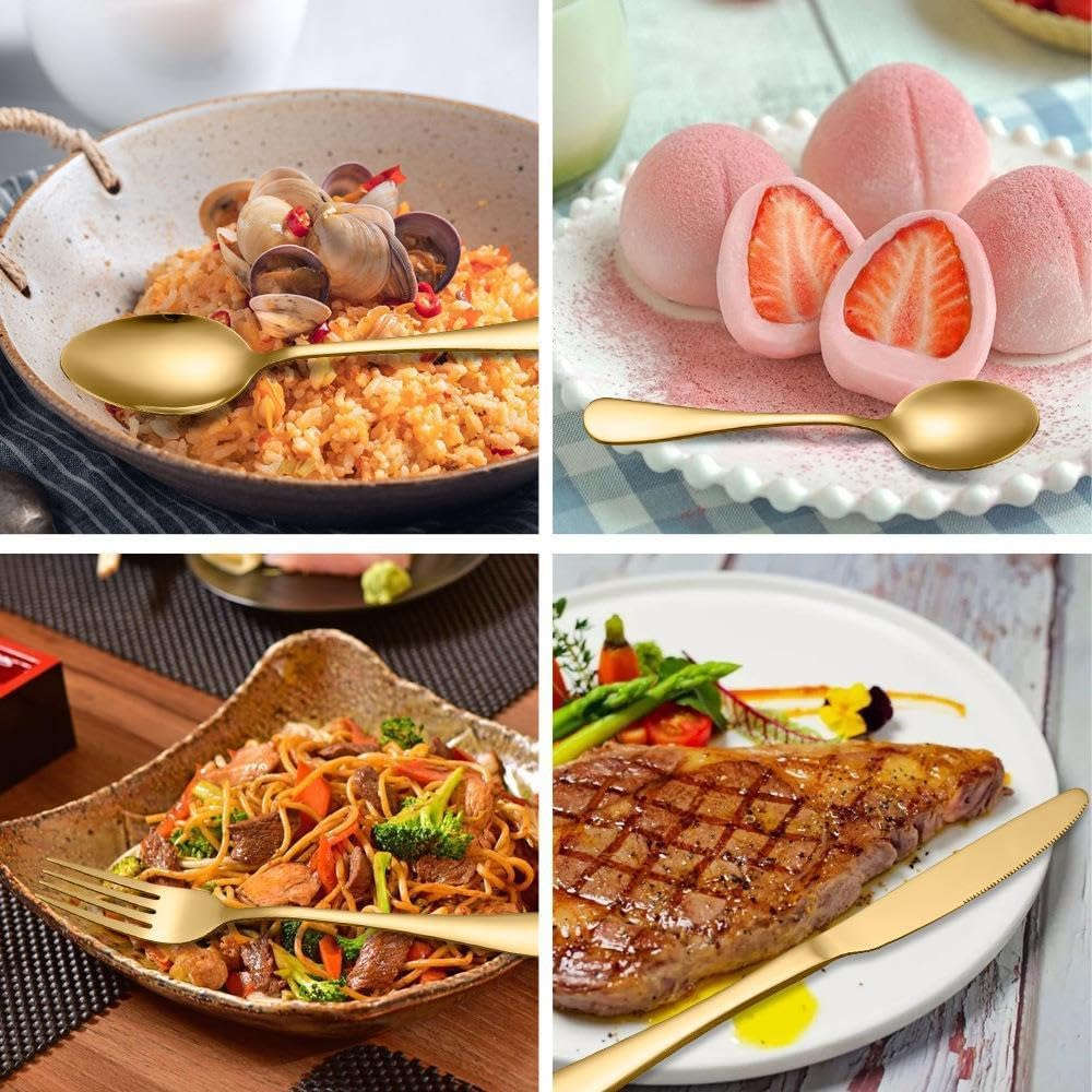 Flexiecom Elitegold 24-Piece Cutlery Set &ndash; Premium Stainless Steel Golden Silverware for 6, Luxurious Flatware Set with Knife, Fork, Spoon, Dessert Spoon &ndash; Modern Dining Essentials for Elegant Homes image number 4