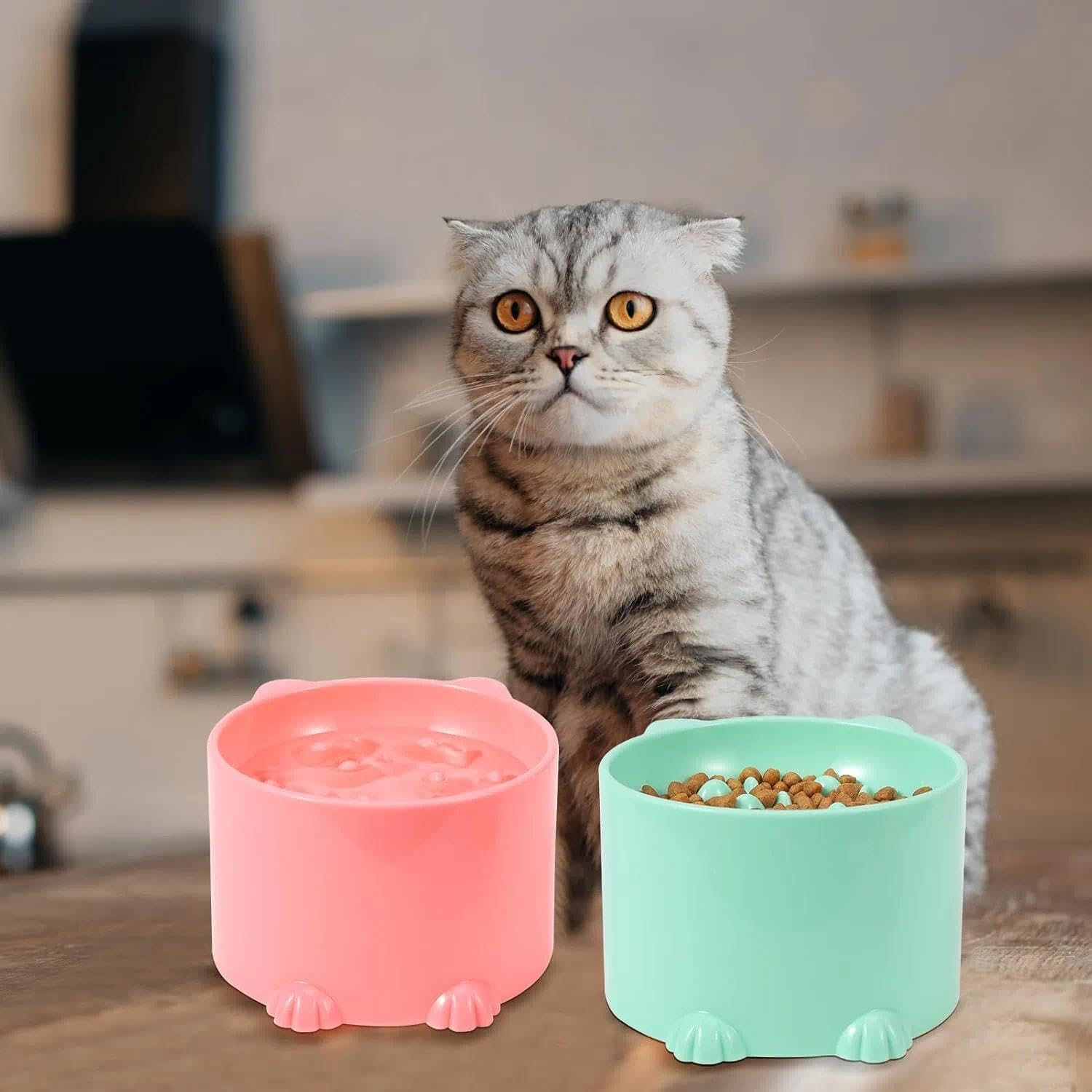 Elevated Slow Feeder Cat Bowl with Ergonomic Design for Healthy Feeding and Digestion Support-Ermaoo