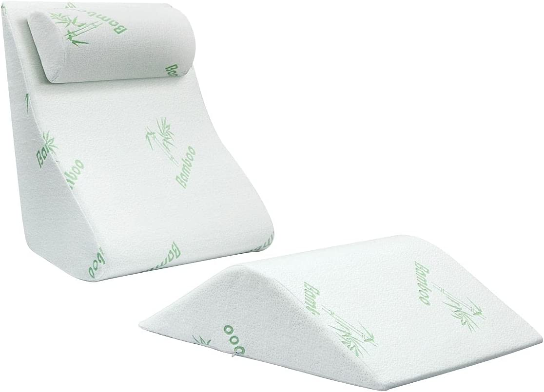 Luxdream 3Pcs Wedge Pillow Set Memory Foam Adjustable Bed Pillow Leg Elevation Pillow for Back Support Leg Rest Lift Sleep TV Watching Reading Pillow with Removable Washable Bamboo Cover