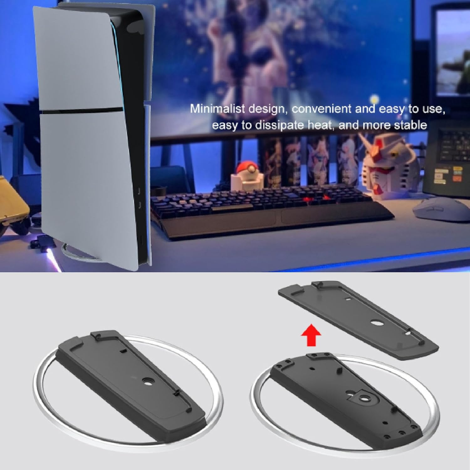 Vertical Stand for Slim/Disc/Digital Edition Gaming Consoles, Base Stand Replacement for CFI-1000 CFI-2000, Non Slip Base Bracket with Screw image number 6