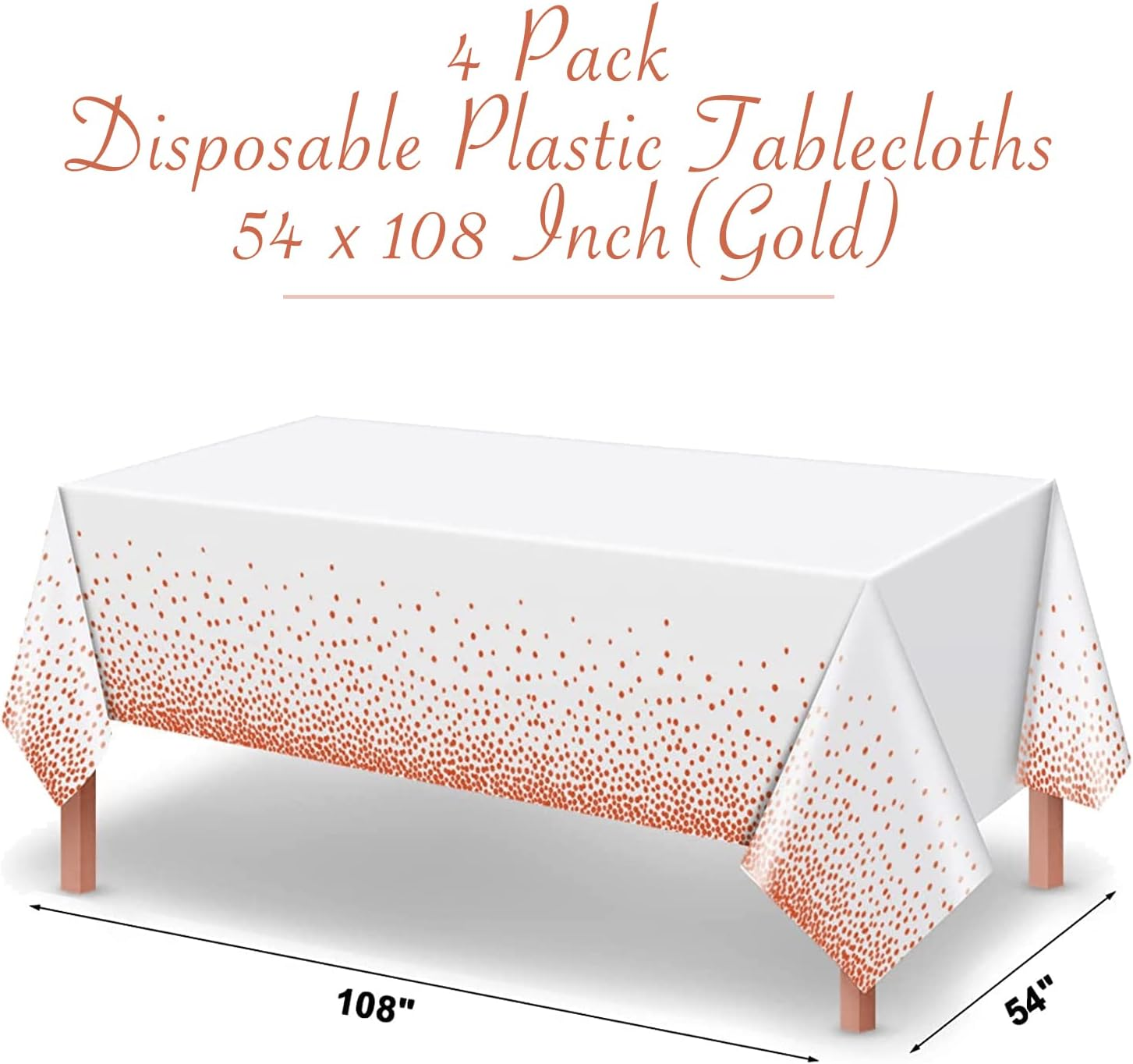Disposable Plastic Tablecloths, 4 Pack White and Pink Sequins Tablecloth 54" X 108" Party Table Cover Table Runner for Rectangle Tables up to 8 Ft and Birthday Wedding Christmas New Year BBQ Banquet - A-Gold image number 6