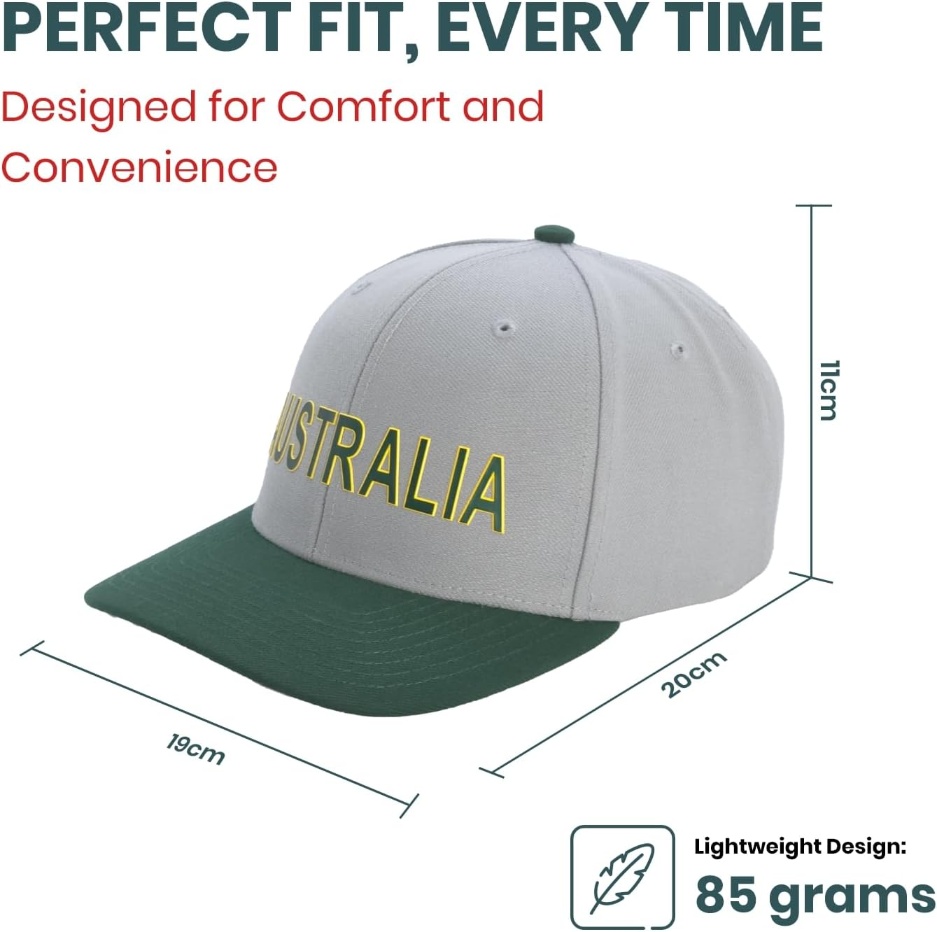 INTERSTATE Australia Supporter Cap, Richardson 514 Surge Adjustable Baseball Cap, 6-Panel, Precurved Bill, Adjustable Hook-And-Loop Closure, Surge Fabric, Grey Underbill
