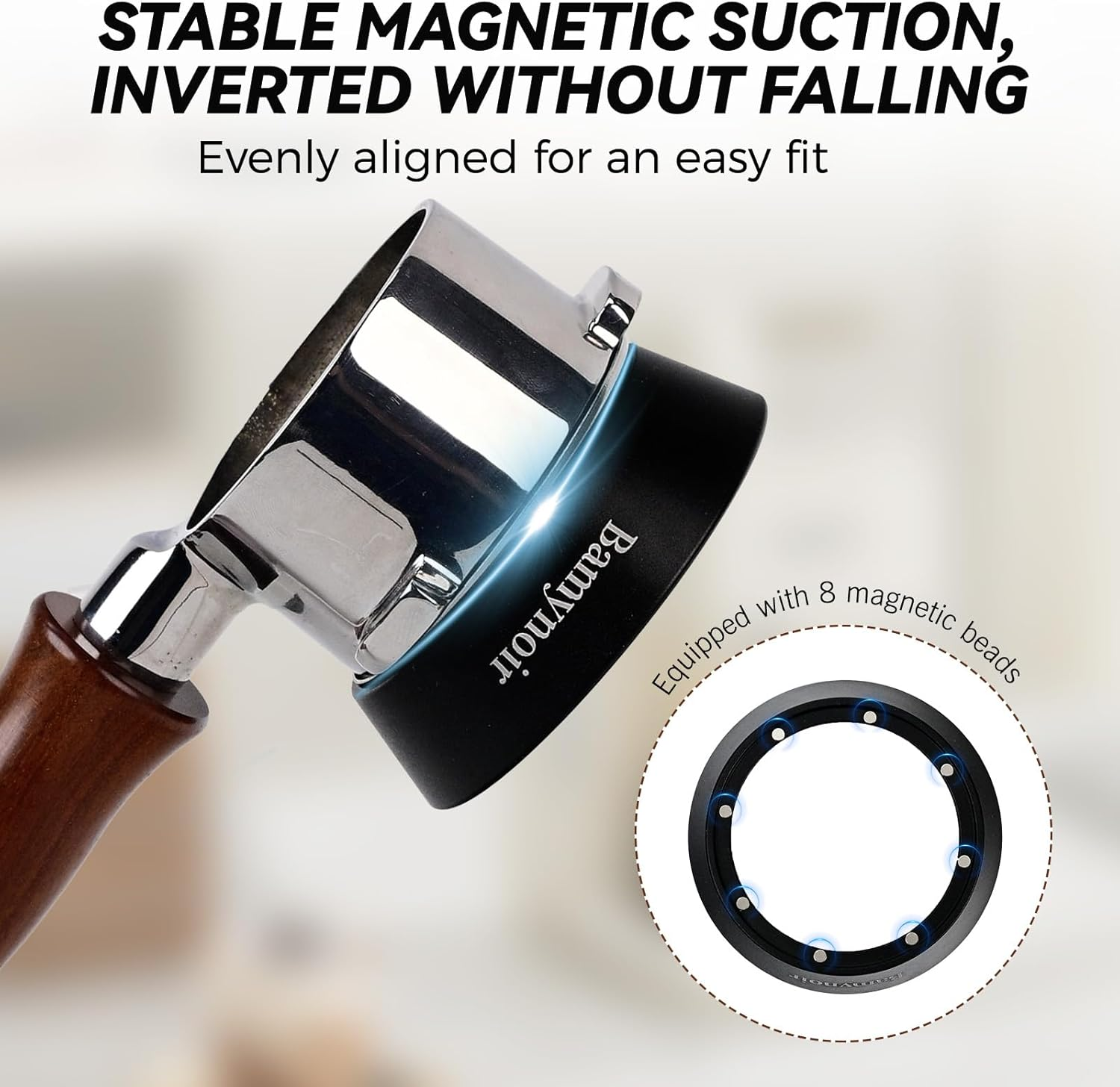 Bamynoir 58Mm Magnetic Dosing Funnel Compatible with 58Mm Protafilter,Espresso Coffee Dosing Ring - 20Mm Anodized with 8 Neodymium(Black) image number 3