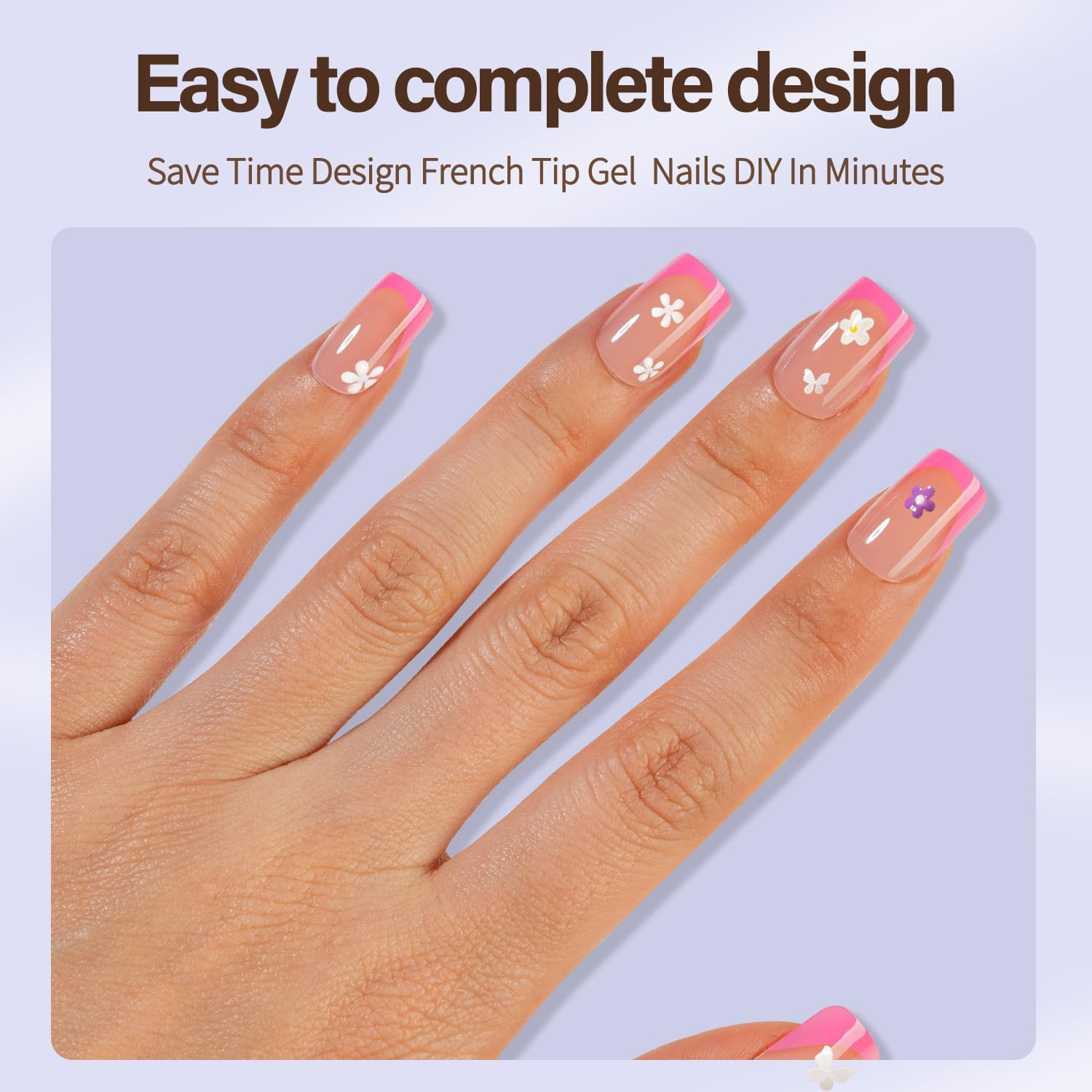 Misssix French False Nails Xbasictips, 150 Counts, Short Square Pink False Nails, French Soft Gel Tips, Pre-Shaped, No Filing Needed, 3 in 1 Tips, Posti Nails image number 1