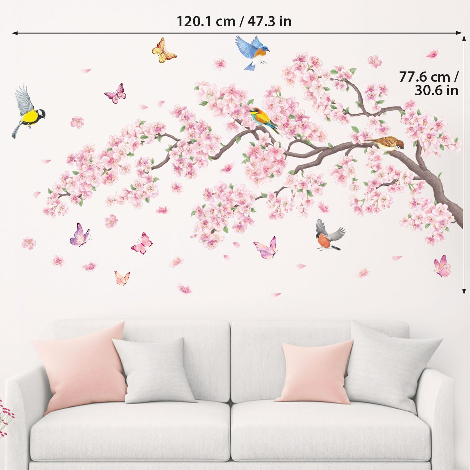 DECOWALL SG2-2427 Pink Flowers and Bird Wall Stickers Cherry Blossom Tree Branch Decals Bedroom Living Room Sofa TV Background Wall D&eacute;cor Murals image number 5