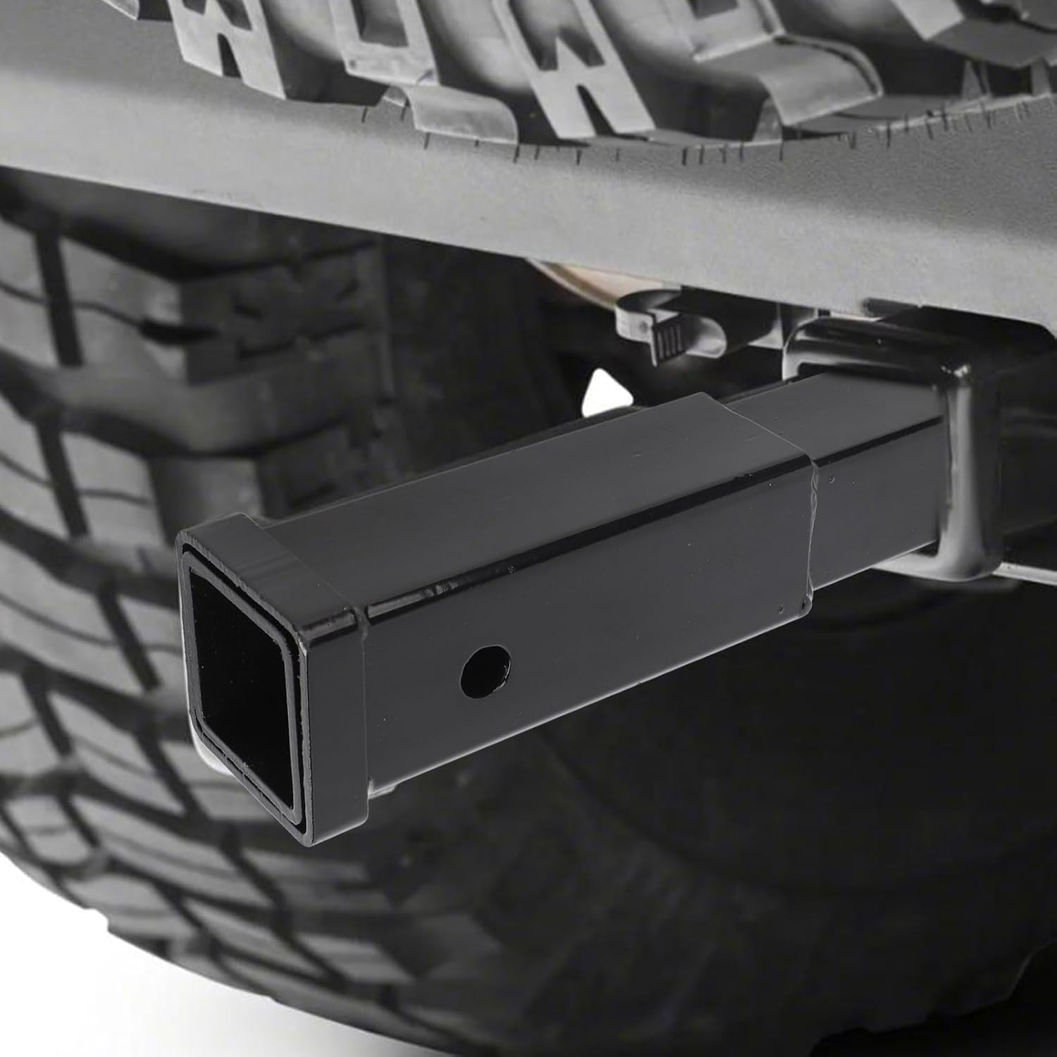 Jiawu Heavy Duty Trailer Hitch Receiver Extension, 12 Inch, Black, 5/8 Inch Pin Hole, 5000 Lbs Towing Capacity, 2 Inch Receiver Tube Tow Bar Shank Compatible