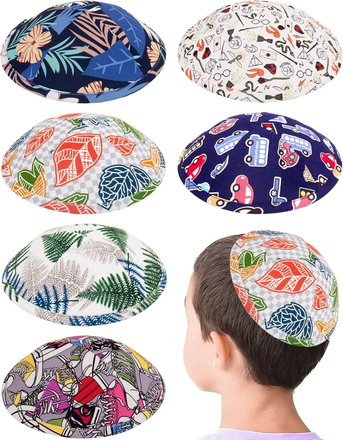 Holyudaica Pack of 5-Pcs Hq 20Cm Satin/Velvet Kippah with Silver/Gold String+Star of David for Men & Boys, Israel Kippot Bulk